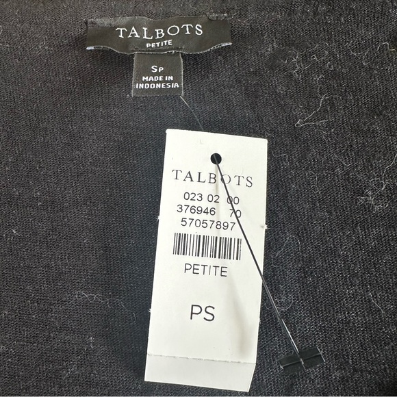 Talbots Womens Top Linen Gold Bead Trim Tee‎ Black Short Sleeve Petite Small NEW - Picture 2 of 7